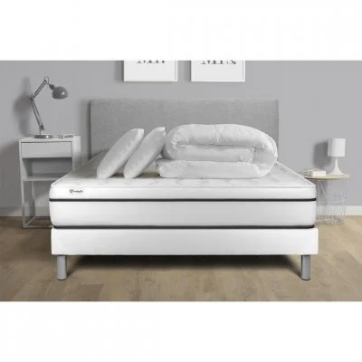 Pack prêt à dormir 180 x 200 cm Mémoire de forme VITAL SPA - 24 cm - Ferme - sommier kit Blanc