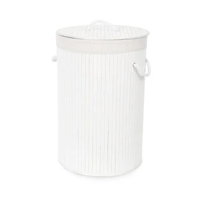 Panier à linge Compactor Rond pliable Bambou blanc