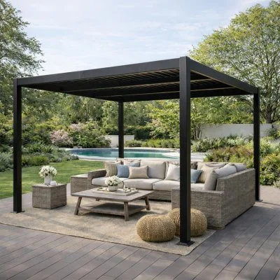 Pergola bioclimatique aluminium et acier lames orientables 3x3m CORFU