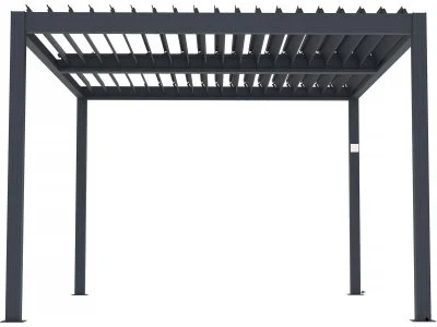 Pergola bioclimatique électrique avec led ""Windsor"" en aluminium 3 x 4 - Gris