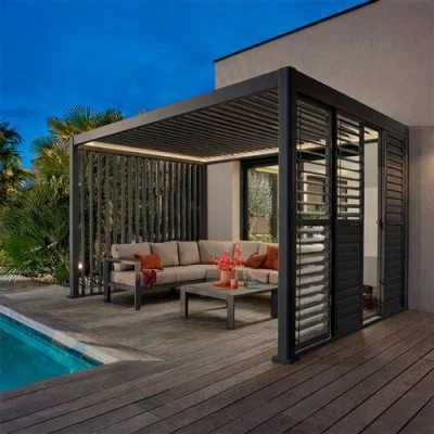 Pergola bioclimatique électrique evora graphite 4 x 3 m - hespéride