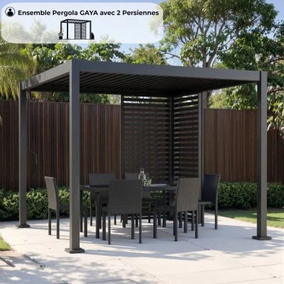 Pergola bioclimatique GAYA - Structure en aluminium et en acier - 290x290xH240 cm - Gris