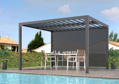 Pergola bioclimatique Habrita PER36R30BI en alu 10,80m2 ouverture manuelle avec rideau man