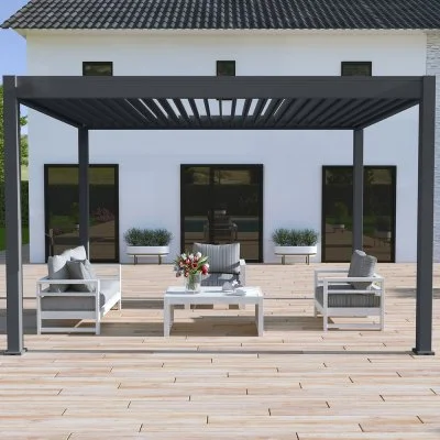 Pergola bioclimatique motorisée Ombréa 3x4M autoportante - Anthracite