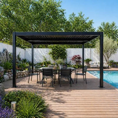 Pergola bioclimatique structure aluminium lames orientables 4x3m CORFU