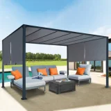 IDMARKET Pergola coulissante 2 pans 3x4 M belvédère de jardin toile gris anthracite