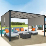 IDMARKET Pergola coulissante 2 pans 3x4 M belvédère de jardin toile taupe