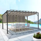 IDMARKET Pergola LUXE lames orientables CEFALU 3x4 M et 4 stores taupe