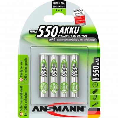 Pile AAA 550mAh micro NiMH 1,2V – 1000x rechargeable (lot de 4)