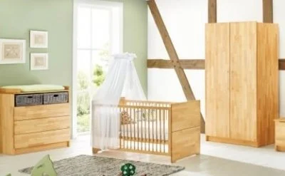 Pinolino Lit enfant armoire 2 portes commode Natura bois, large 70x140 cm
