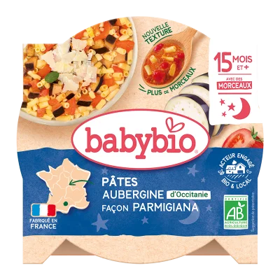 Plat Bébé Dès 15 Mois, Aubergines Pâtes Babybio - L'assiette De 260 G