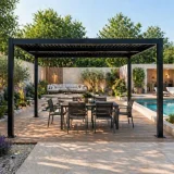 CONCEPT USINE Rhodes pergola bioclimatique structure et lames orientables en aluminium noir 4x