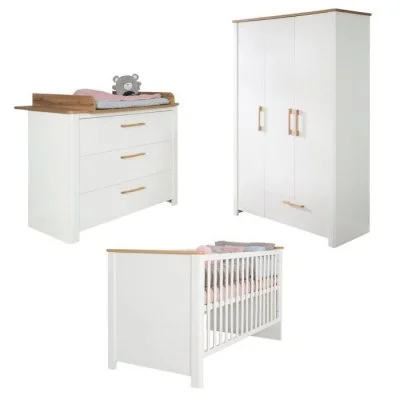 ROBA Chambre Bébé Complète ""Ava"" - lit combiné 70x140 cm + Commode à langer + Armoire