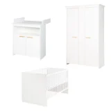 ROBA Chambre Bébé Complète - Lit Évolutif 70 x 140 + Commode à Langer + Armoire 3 Portes - Blanc