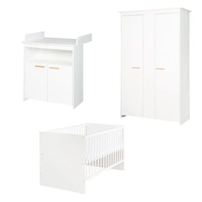 ROBA Chambre Bébé Complète - Lit Évolutif 70 x 140 + Commode à Langer + Armoire 3 Portes - Blanc
