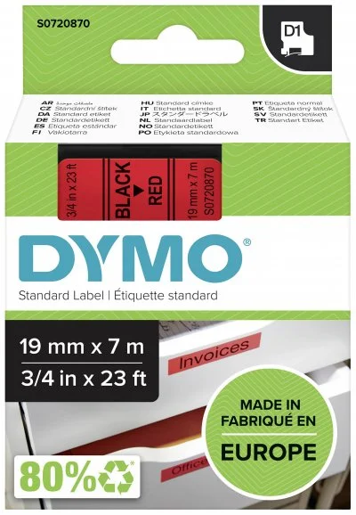 Ruban Dymo D1 - 45807 -Ruban noir/rouge - 19 mm x 7 m