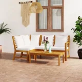 VIDAXL Salon de jardin 4 pcs avec coussin crème bois d'acacia solide