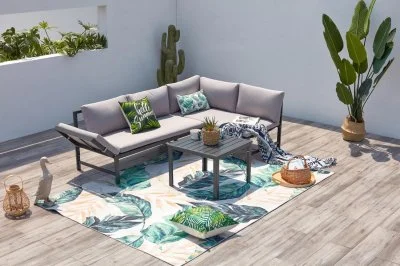 Salon de jardin bas 4 places canapé inclinable katea - Gris
