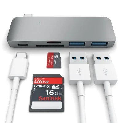 Satechi Hub USB-C vers USB 3.0 / Carte SD / USB-C - Gris Argent