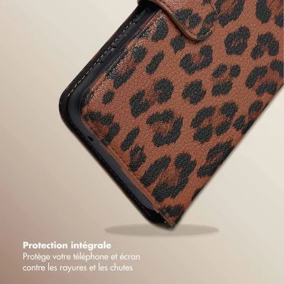 Selencia Étui de télephone portefeuille imprimé léopard Sabi Samsung Galaxy A55 - Mocha Brown