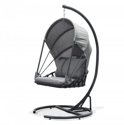 Siège suspendu de jardin avec coussins et nacelle pliable gris
