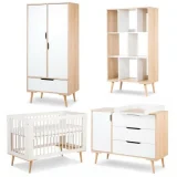 MONMOBILIERDESIGN SOFIE Chambre bébé complète Commode à langer Armoire Bibliothèque et Lit 120X60 Blanc