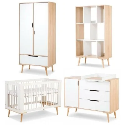 SOFIE Chambre bébé complète Commode à langer Armoire Bibliothèque et Lit 120X60 Blanc