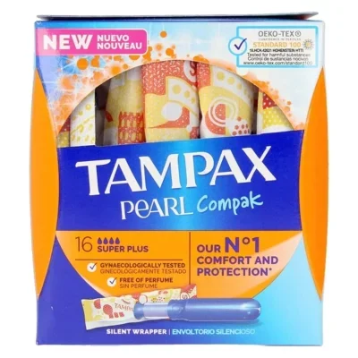 Tampax Compak Pearl Superplus 16 Units Compresses Argenté