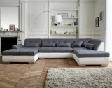 BEST MOBILIER Vermont - Canapé d'angle panoramique en U - XXL - Droit - Blanc / Gris