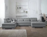 BEST MOBILIER Vermont - Canapé d'angle panoramique en U - XXL - Gauche - Gris clair