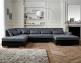 BEST MOBILIER Vermont - Canapé d'angle panoramique en U - XXL - Gauche - Noir / Gris
