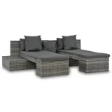 VIDAXL Salon de jardin 4 pcs avec coussins Résine tressée Gris