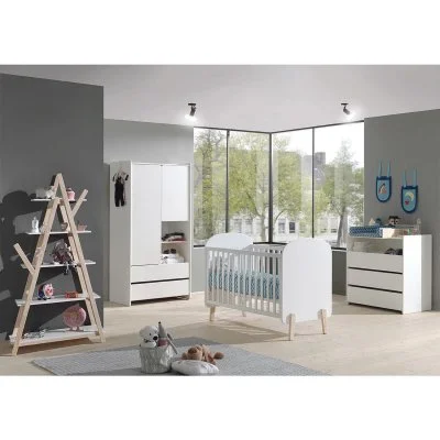 Vipack Kiddy Lit Bb + Commode + Plan Langer + Armoire 2 Portes + Bibliothque Design