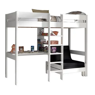 Vipack pino lit mezzanine et fauteuil laqué blanc PIOLZB14