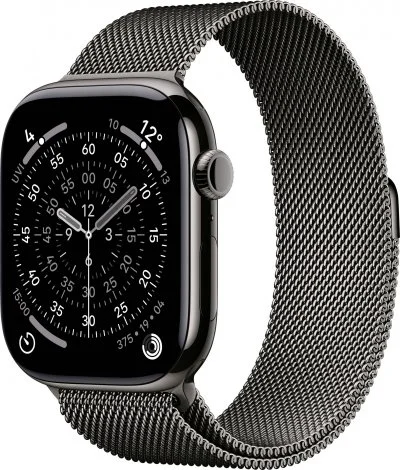 Watch Series 11 GPS + Cellular 46mm Boitier en Titane Ardoise avec Bracelet Milanais Noir - M/L