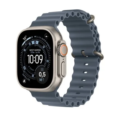 Watch Ultra 3 GPS + Cellular 49mm Boitier en Titane Naturel avec Anchor Blue Ocean Band