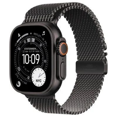 Watch Ultra 3 GPS + Cellular 49mm Boitier en Titane Noir avec Bracelet Milanais Titane Noir - Large