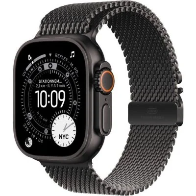 Watch Ultra 3 GPS + Cellular 49mm Boitier en Titane Noir avec Bracelet Milanais Titane Noir - Small