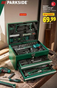 Parkside Boîte à outils avec visseuse sans fil (Set de 92)