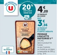 Fromage à raclette pasteurisée U fumée