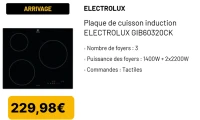 Plaque de cuisson induction ELECTROLUX GIB60320CK