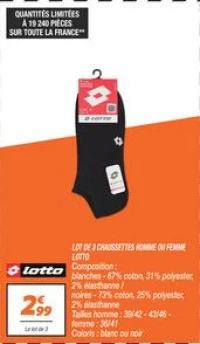 Lot de 3 chaussettes homme ou femme 