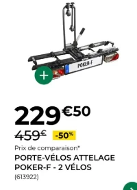 Porte-vélos attelage Poker-F - 2 vélos