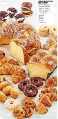 Les viennoiseries Le Goûter (Barre de Brioche, Brioche Ronde, Mini viennoiseries, Chouquettes, Beignets, Donuts, Muffins, Cookies, Madeleines)
