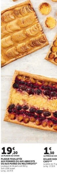 PLAQUE FEUILLETÉE AUX POMMES OU AUX ABRICOTS OU AUX POIRES OU MULTIFRUITS