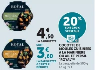 Cocotte de moules cuisinées à la marinière ou ail et persil "Royal"