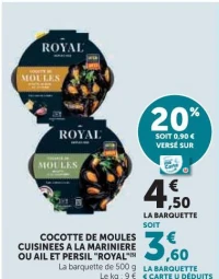 Cocotte de moules cuisinées à la marinière ou ail et persil "Royal"