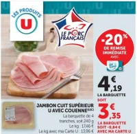 Jambon cuit supérieur U avec couenne