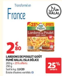 Lardons de Poulet Goût Fumé Halal Isla Délice