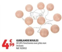 GUIRLANDE BOULES 10 LED, fonctionne avec piles non incluses